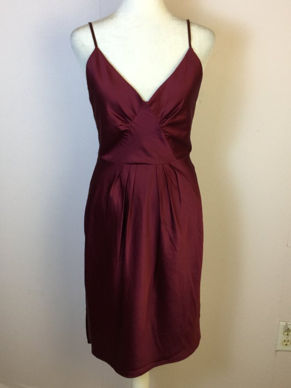 ASOS Slip Cami Dress Size 6P Womans Petite Burgundy Red Satin V-neck Low Back